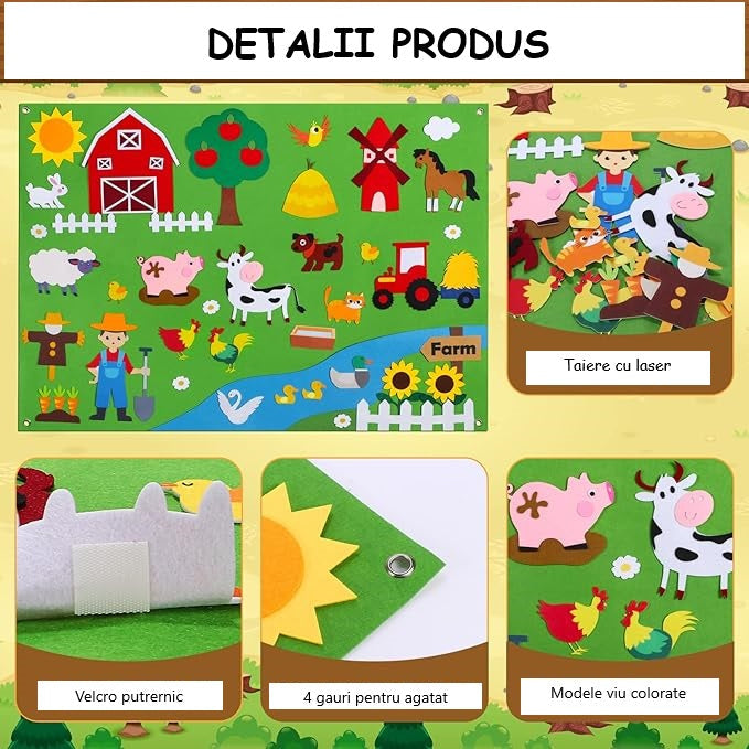 Panou Montessori din Fetru pentru Copii (30 Stickere incluse)