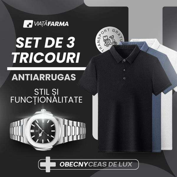 Set de 3 Tricouri Antiarrugas + Ceas de Lux ca Cadou
