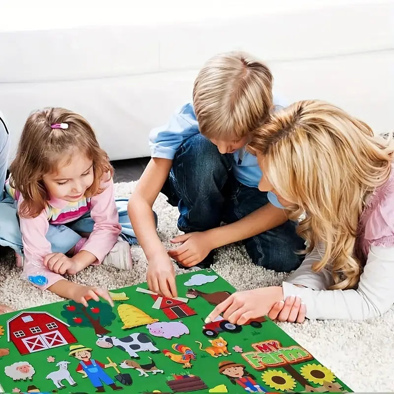 Panou Montessori din Fetru pentru Copii (30 Stickere incluse)
