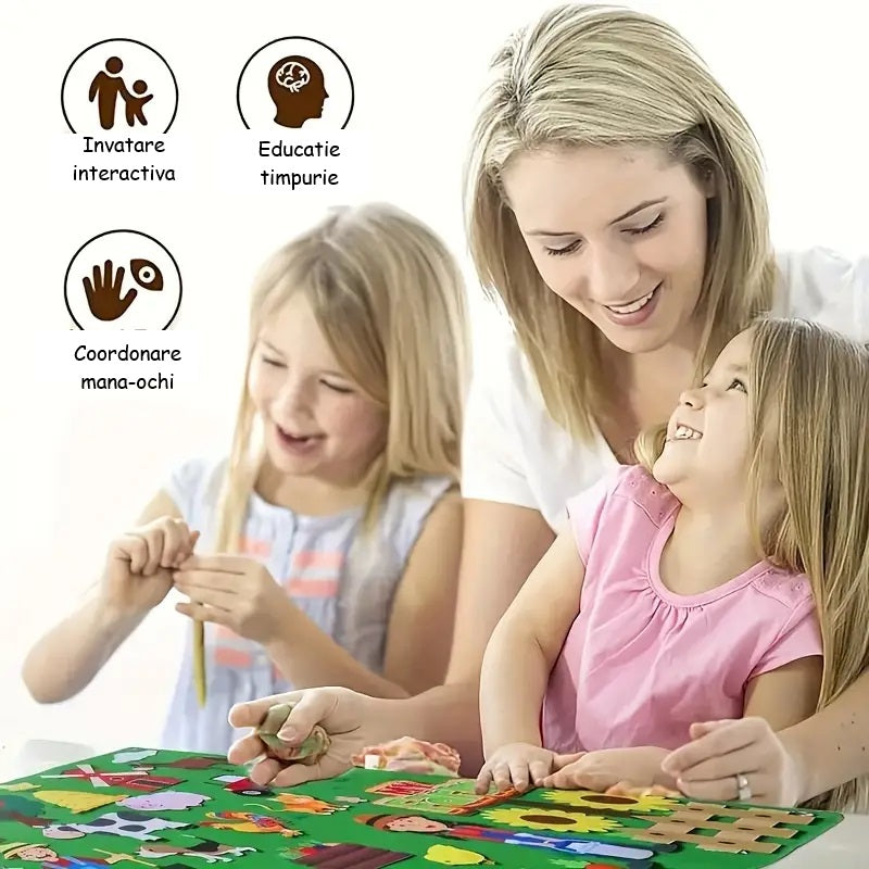 Panou Montessori din Fetru pentru Copii (30 Stickere incluse)